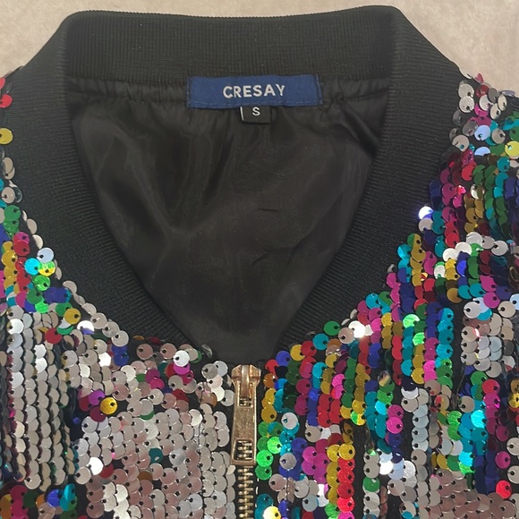Disco party glam sequin bomber jacket, Small - Picture 3 of 6
